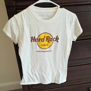 Hard Rock Cafe Cream T-Shirt with Yellow and Brown Logo